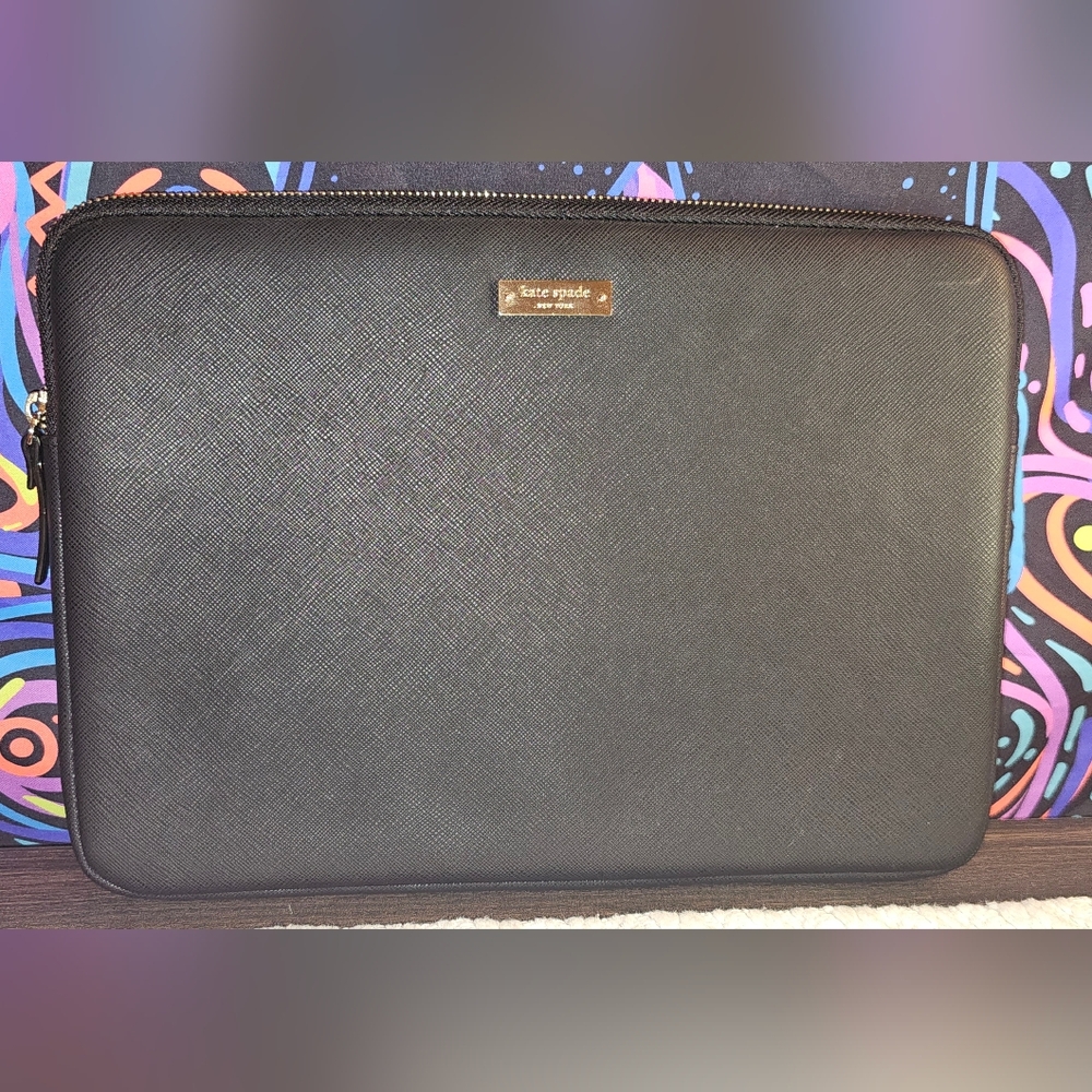 Kate Spade New York Zippered Black Saffiano Leather Laptop Sleeve